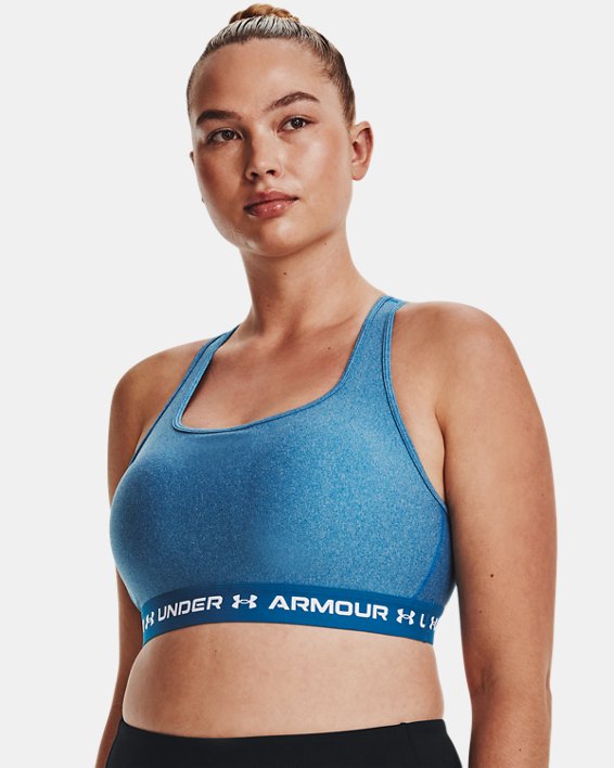 Women's Armour® Mid Crossback Heather Sports Bra in Blue image number 4